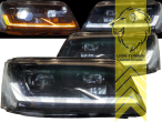 LED, dynamischer LED Blinker, schwarz, nur passend für Fahrzeuge mit original Halogen Scheinwerfern, LED Abblendlicht / LED Fernlicht, elektrisch verstellbar - Stellmotor integriert, Eintragungsfrei / mit E-Prüfzeichen, Eintragungsfrei / mit R87 Zulassung als Tagfahrlicht